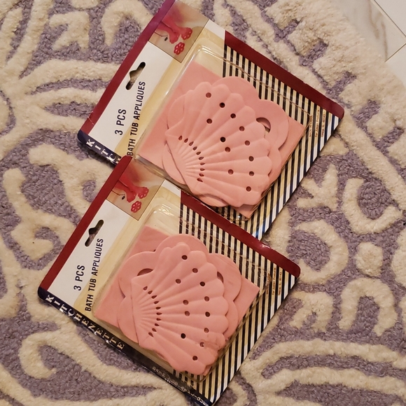 Vintage 3 Piece Pink Seashell Bath Tub "Non Slip" Appliques - Picture 1 of 9